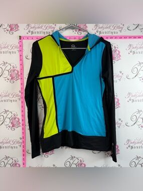 EP Sport long sleeve Sporty Colorblock V-Neck long Sleeve Hoodie Blue Neon Lime